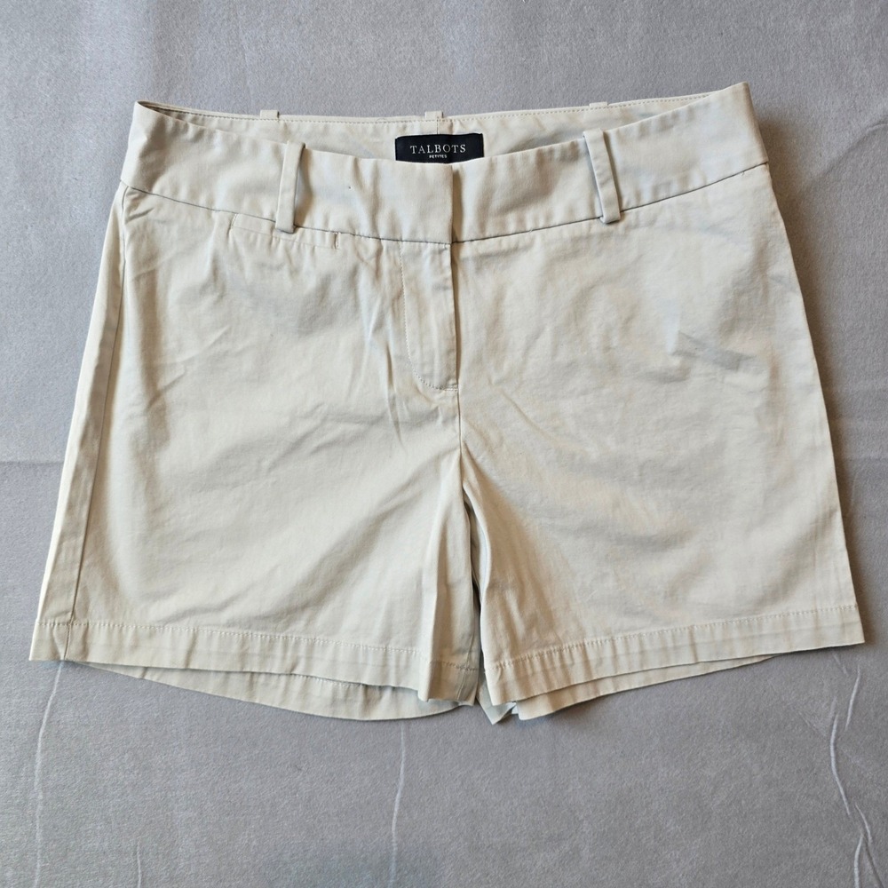 Talbots Petite 8P Khaki Chino Shorts Women Beige Stretch Cotton Casual Preppy